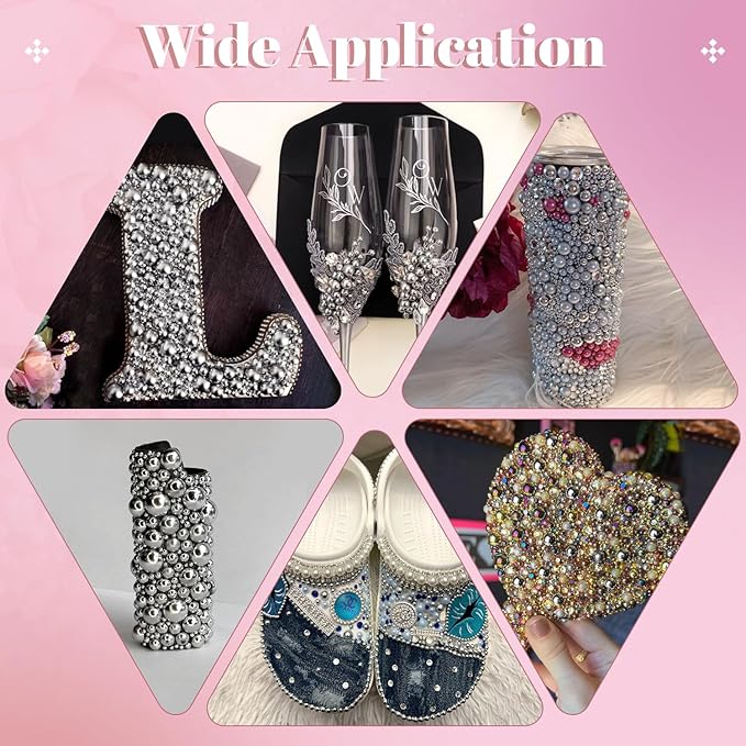 11000Pcs Flatback Pearls for Crafting(Silver), Assorted Size 2/3/4/5/6/8/10mm Half Pearl with 3Pcs 10ml B7000 Jewelry Glue, Bedazzling Bead for Crafts Clothing Tumblers Shoes Embellishment Nail Art