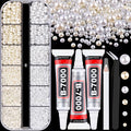 Flatback Pearls for Crafting with 3Pcs 10ml B7000 Jewelry Glue, 1 Box of Half Round White and Beige Pearls, Bedazzling Beads for DIY Crafts Clothing Tumblers Shoes Embellishment Nail Art