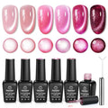 Beetles Pulse of Love Pink Cat Eye Gel Nail Polish Set - 6 Colors Pink Cat Eye Glitter Gel Polish Kit Magnetic Shine Soak Off UV French Nail Art Salon DIY Manicure Spring Gift for Women
