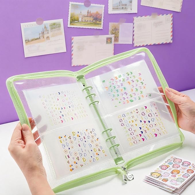 Nail Sticker Book Nail Art Organizer Display 40 Slots Sticker Storage Organizer Binder Empty Stickers Holder DIY Design Tools (green)