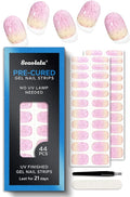 Pre Cured Gel Nail Strips - 44PCS Salon Quality Gel Nail Stickers - Long Lasting Polish Wraps for Women no UV Light Needed Easy Apply & Remove (PinkMuse)