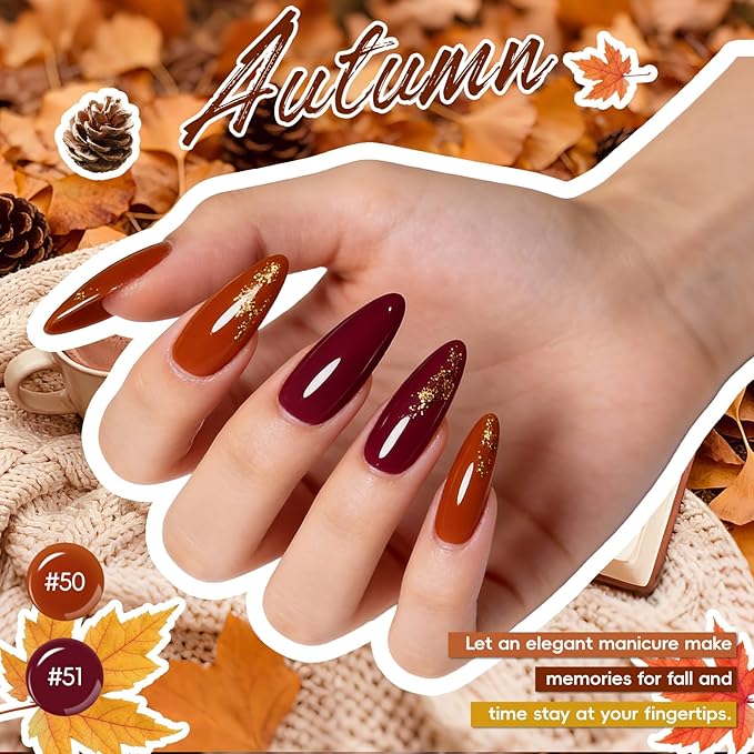 PEACECOLOR Gel Nail Polish Set 40PCs,Fall Gel Polish Kit 35 Colors White Nude Neutral Brown Pink Red with 5Pcs Glossy/Matte/Glitter Top Base Coat Soak Off Nail Art Gifts for Women