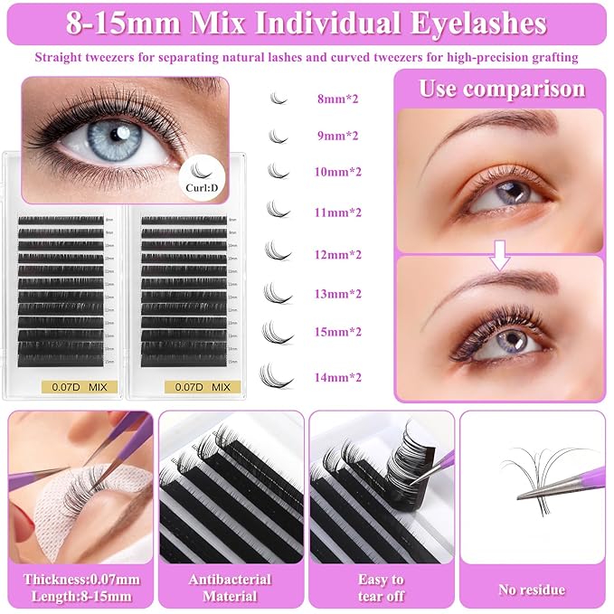 442 PCS Lash Kit for Eyelash Extension, Professional Lash Extension Training Kit: Mannequin Head, Lash Cluster, Fan Dryer, Lash Glue, Eyelash Remover, Lash Extension Supply Tool for Beginner Practice