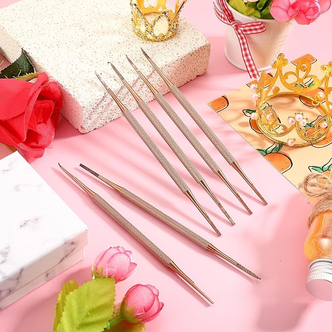 Mudder 6 Pack Ingrown Toenail Files Double Sided Toenail Lifters One Side Flat and One Side Curved Stainless Steel Manicure Treatment Removal Pedicure Tools for Feet Under Nail Cleaner (Rose Gold)