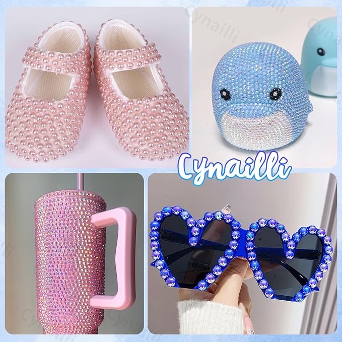 15 Grids Pearls and Resin Rhinestones for Crafting, Pink Blue White Bedazzling Gems Kit, Jelly Resin Rhinestones for Nails Face Eyes Makeup Crafts DIY Tumblers Bottles