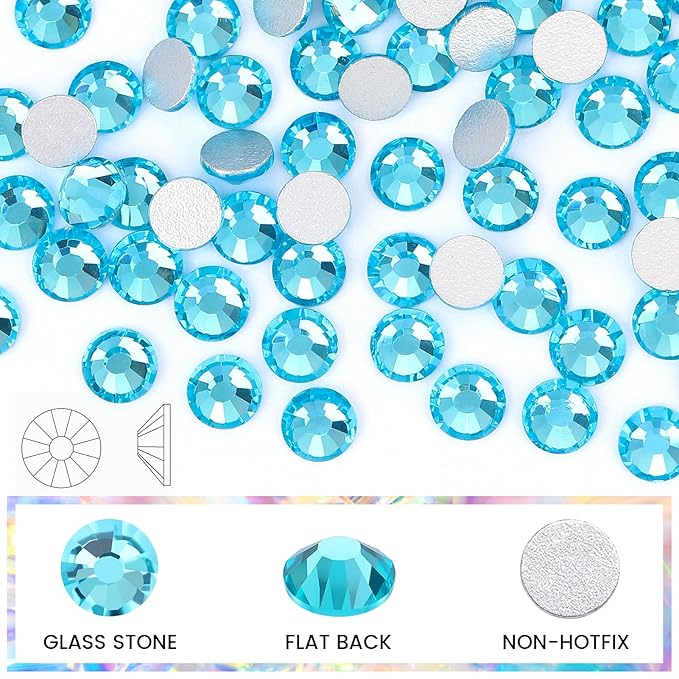 Novani Rhinestones 1440pcs SS20 Glass Rhinestones Crystal Flatback Gemstones for Crafts Nails Makeup Bags and Shoes Decoration（SS20, Aquamarine）