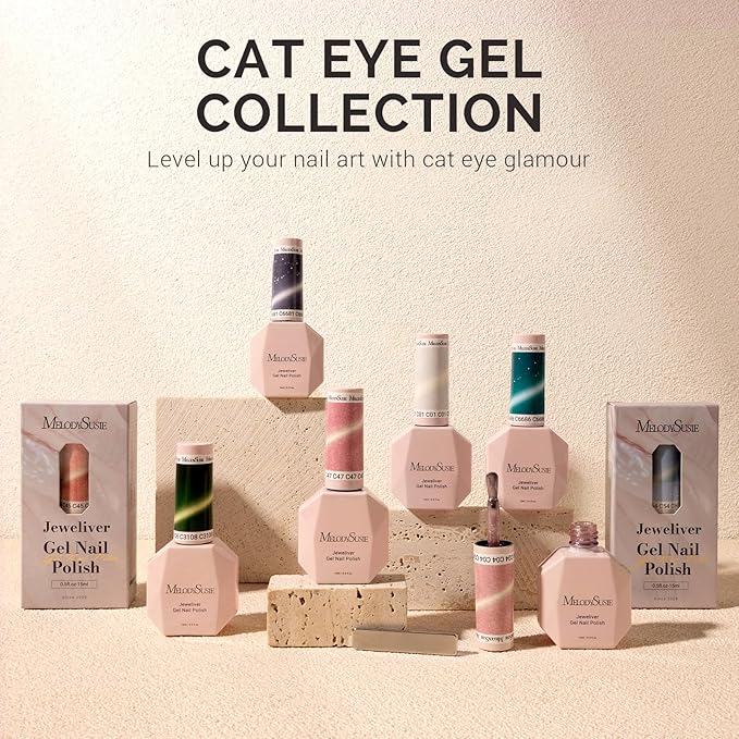 MelodySusie Jeweliver Cat Eye Gel Nail Polish, Bright Gold Glitter Holographic Magnetic Nail Polish with Magnet,0.5 Fl Oz, UV Nail Polish for Nail Art Manicure Salon DIY at Home G1060