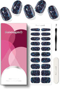 Semi Cured Gel Nail Strips, 20Pcs Long Lasting Salon Quality Wraps, Easy Apply & Remove Gel Nail Stickers with UV Light (Ember Glitz Black)