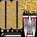 Resin Rhinestones for Crafting with B7000 Jewelry Glue, 2 Boxes Golden Yellow Flatback Crystals with 3Pcs 10ml Glue for Bedazzling Crafts DIY Nail Art Makeup, Gems for Clothing Shoes