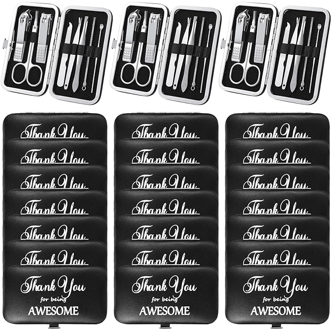 Therwen 24 Sets Mother's Day Gift Manicure Set Stainless Steel Nail Clippers 8 in 1 Grooming Nail Kit Employee Appreciation Gift Professional Pedicure Tool for Women Coworker Personal Care(Black)