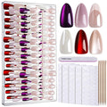 FANDAMEI Press On Nails Almond, 6 Colors Cat Eye Press On Nails, Natural Fake Nails Glossy French Tip, Cat Eye Nails for Women Salon Quality, Christmas Iridescent Chrome Press on Nails Kit