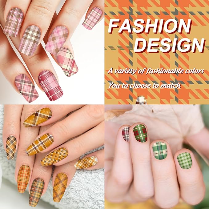 Whaline 6Pcs Plaid Nail Art Stamping Plate Kit Various Plaid Argyle Pattern Autumn Nail Art Plate for Fall Thanksgiving Holiday DIY Print Manicure Salon Design, 4.7 x 2.3 Inch