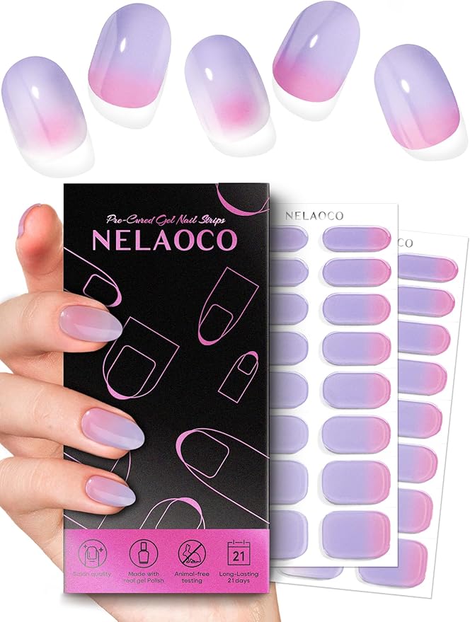 Nail Polish Strips – 32PCS UV Free Salon Quality Wraps, Long Lasting Gel Nail Stickers for Women (Lilac Blooming Purple)