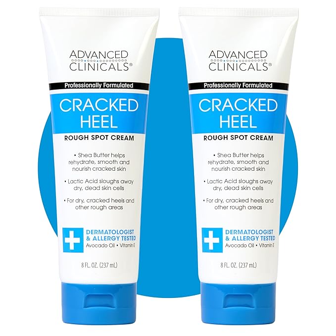 Advanced Clinicals Cracked Heel Foot Cream Moisturizer Skin Care Lotion For Feet W/Shea Butter, Moisturizing Foot/Hand Lotion Helps Heal Cracked Skin, Rough Spots, Calluses, & Dry Skin, 2-Pack
