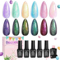 Beetles Glitter Gel Nail Polish Set – Spring 6 Colors Soak Off UV LED Sparkle Gel Polish Kit, Purple Yellow Green Red Pink Easter Nail Gel for Nail Art, Overlay or Base DIY Manicure and Salon Use