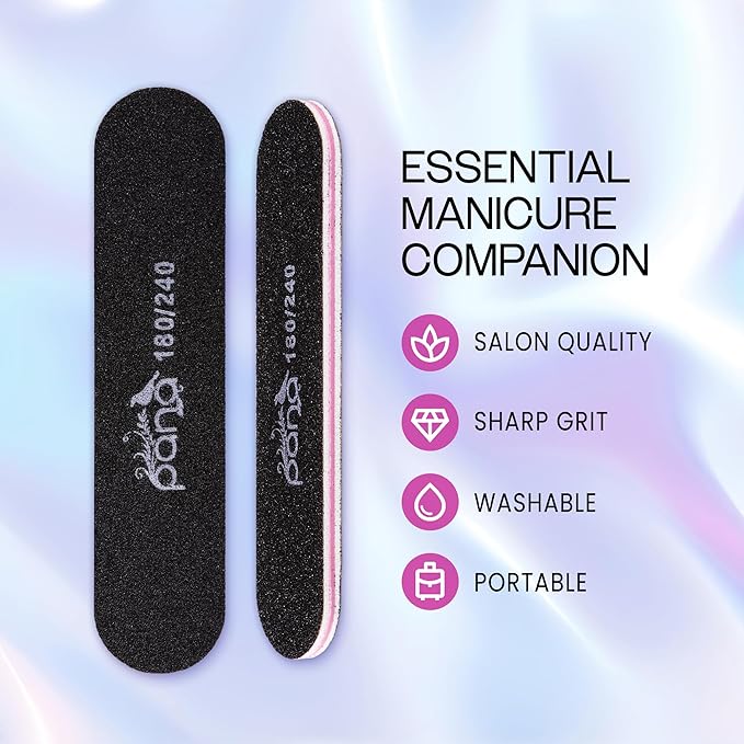 25pcs - PANA Mini Double-Sided Emery Nail File for Manicure, Pedicure, Natural, and Acrylic Nails - Black (Grit 180/240)