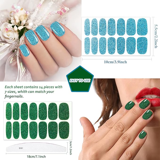 JERCLITY 336-Piece Set: 24 Sheets Glitter Nail Polish Strips - Self-Adhesive, Colorful Nail Wraps & Stickers for Short Nails