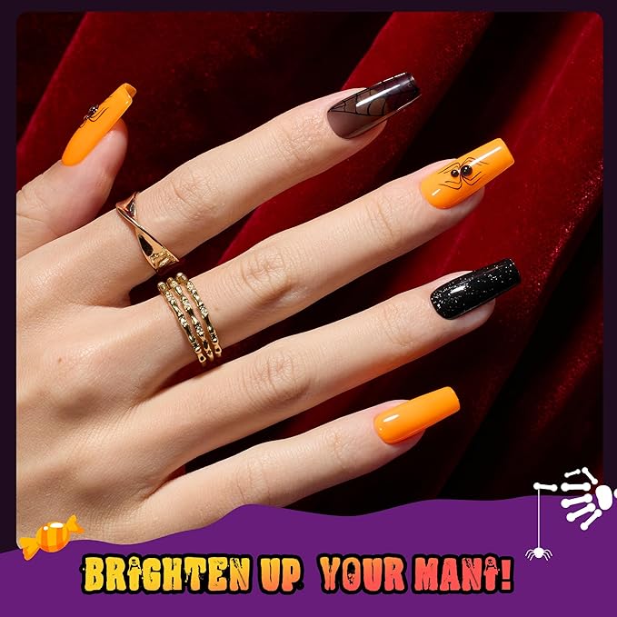 Beetles Gel Nail Polish Set - Hocus Pocus 6 Colors Gel Polish Orange Green Purple Black Red Glitter Colors, Soak Off Nail Lamp UV LED Cured Nail Art Design Manicure Gift for Women