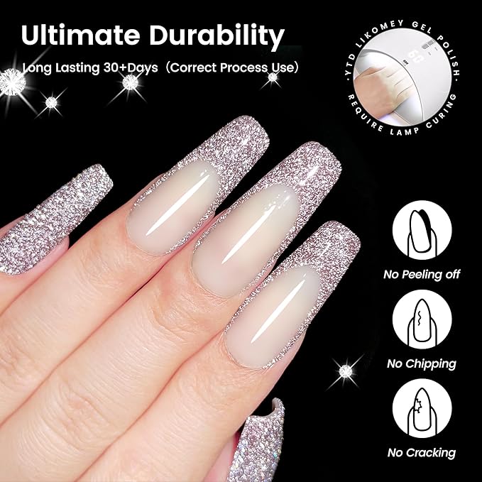 YTD Likomey Reflective Glitter Gel Nail Polish,15ml Light Pink Flash Diamond Shimmer Nails Gel,Sparkly Shiny Salon Home Nail Art Manicure UV Nail Gel,SZ008