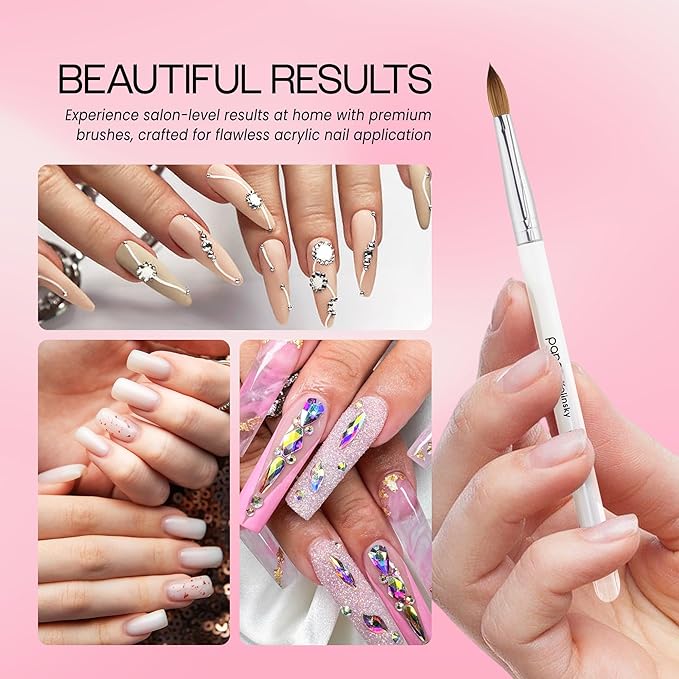PANA Pure Kolinsky Hair Acrylic Nail Brush - Oval Crimped Clear Acrylic Handle (Size 8)