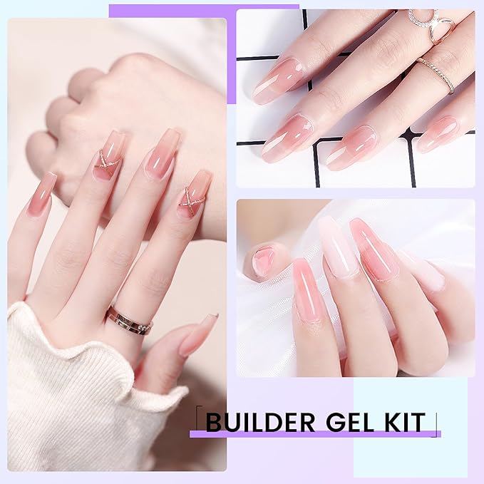 Hard Gel Builder Gel for Nails Durable Strong Long-lasting Nude 3D Sculpting Nail Extension Nail Builder Kit 1.05oz (nude, 1fl.oz)