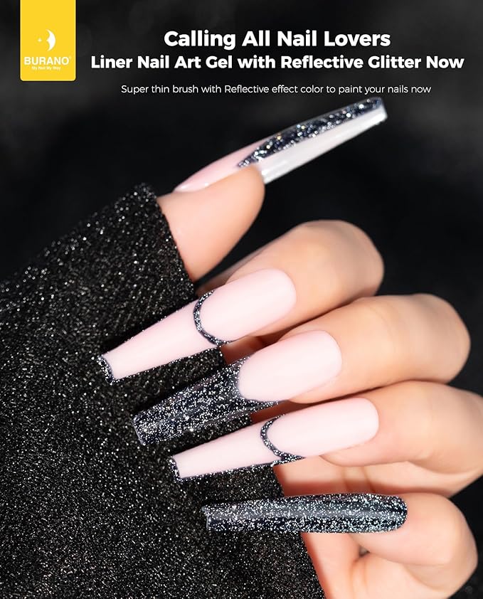 BURANO Gel Nail Polish Liner Nail Art Polish, Silver Gold Painted Gel Nail Design Polish 2 Bottle 8ml, Build in Thin Nail Brush LX22 LX31