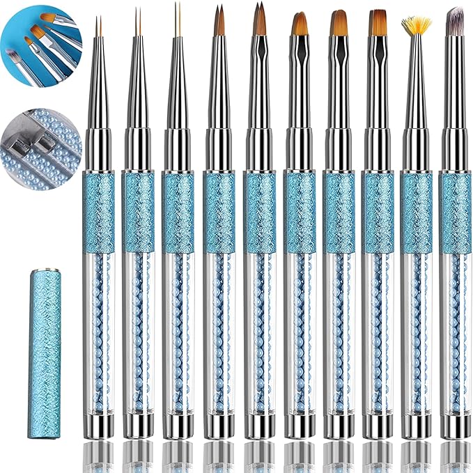 10PCS Acrylic Nail Art Brushes Set Manicure Tools Nail Art DIY Design Brush for Acrylic Application Pedicure Round Nail Art Brush for Acrylic Powder Nail Extension Nail Professional