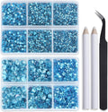 Bymitel Hotfix Crystal Rhinestones Round Gems for Crafts,Mixed 6 Sizes with Wax Pencil Kit, Aquamarine 1.6-6.3mm SS4-SS30/8000pcs