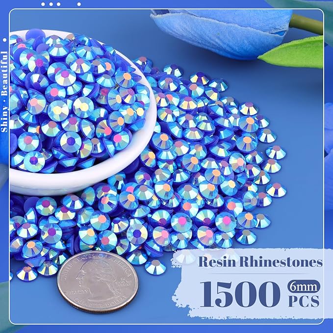 1500PCS 6mm Resin Jelly Rhinestones in Bulk (Dark Blue AB), Bedazzling Flatback Crystals Rhinestones for Crafting DIY Nail Decoration, Gems Diomand Charms for Tumbler Shoes Clothing Fabric