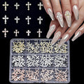 120pcs Cross Nail Art Charms Kit - Gold/Silver/Rose Gold Rhinestones for Press on Nails, Metal Alloy Nail Studs Nail Cross Charms DIY Jewelry, Gothic Nails Design,Acrylic Nails Accessories Supplies