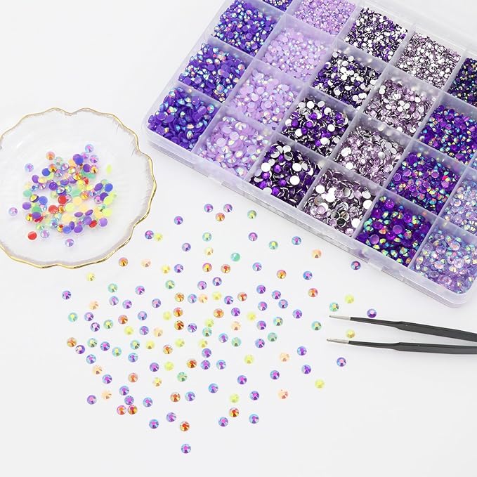 22800Pcs Jelly Rhinestones for Nail Art Flatback Purple Bulk Shiny DIY Nail Gems Decoration Resin Round Shape Crystal AB Rhinestones for Crafts