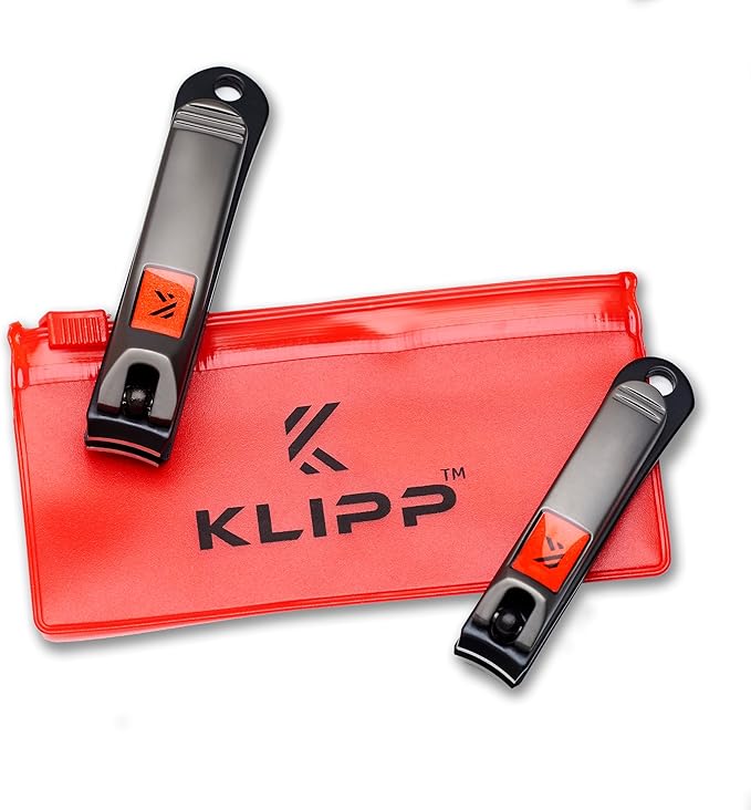 Nail Clipper Set for Men and Women, KLIPP Arched Zinc Alloy Nail Clippers with Built in Fingernail Files on Non-Slip Levers – Trim and Shape Finger and Toe Nails with Travel Nail Care Kit