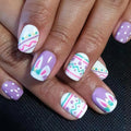 Purple Easter Press on Nails - Short Square Fake Nails with Cute Rabbit | Polka Dot | Colorful Easter Egg Designs False Nails Press ons Full Cover Stick on Nails Easter Nails for Women Manicure 24Pcs