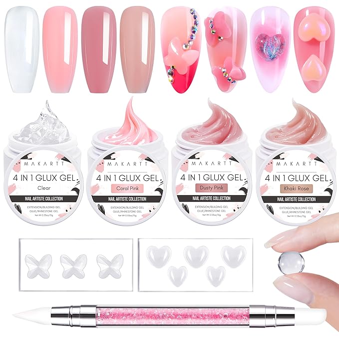 Makartt 3D Sculpting Gel: 3D Gel Nail Art Non-Sticky Carving, Multi-Functional Solid Gels Builder for Nails Starter Kit, Clear Nude Pink 4 Colors for Extension, Molding Hard Gels DIY Manicure