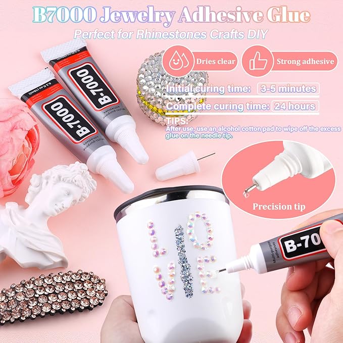 30000Pcs Resin White AB Rhinestones for Bedazzling Crafting with b7000 Jewelry Glue, Bulk Flatback Gems Bedazzler Kit for Crafts Clothes Shoes Fabric Nail Diamond Art, Assorted Size 2/3/4/5/6mm