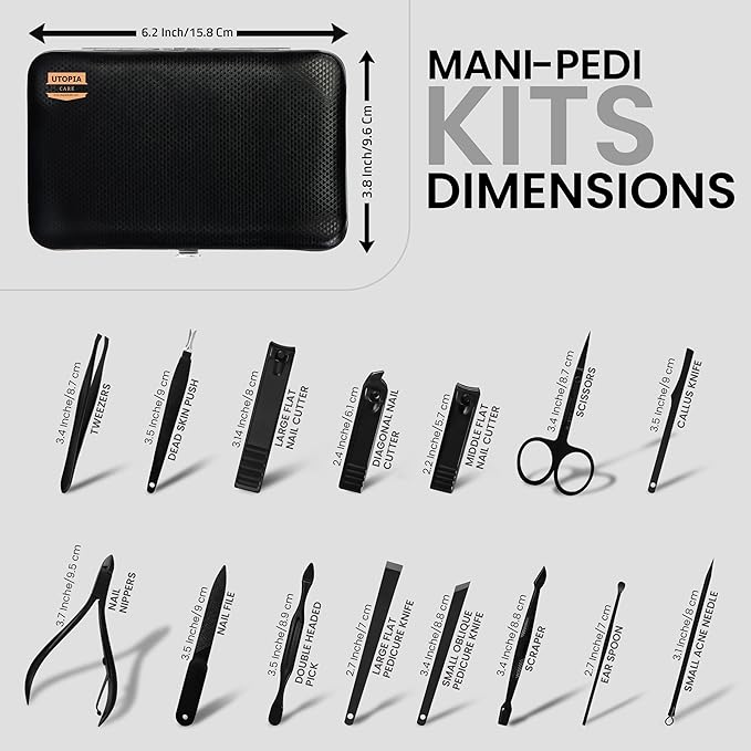 Utopia Care Nail Clippers Professional Nail Kit or Manicure Kit for Women and Men, Stocking Stuffers or Groomsmen Gifts 16Pcs Pedicure Set for Fingernail, Toenail Clippers with Travel Case