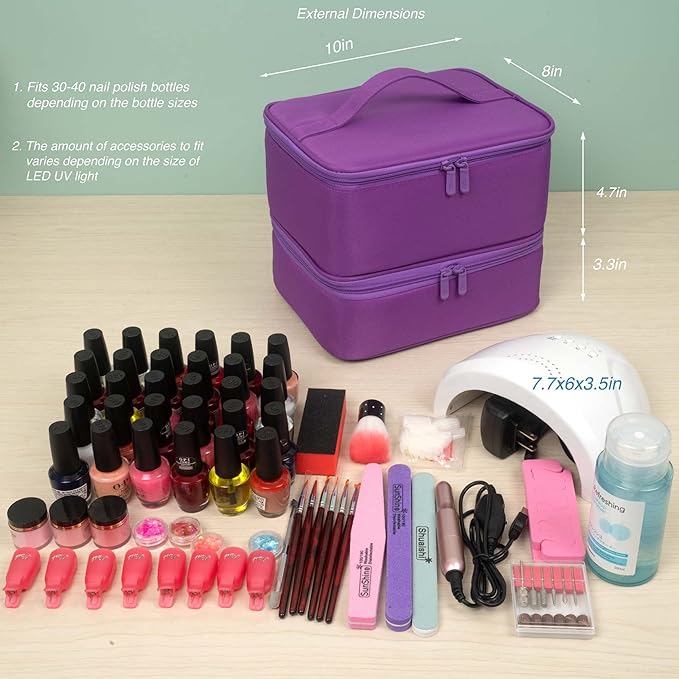 ButterFox Nail Polish Carrying Case Bag Storage Organizer, Fits up to 60 Nail Polish Bottles, Pockets for Manicure Accessories - Purple