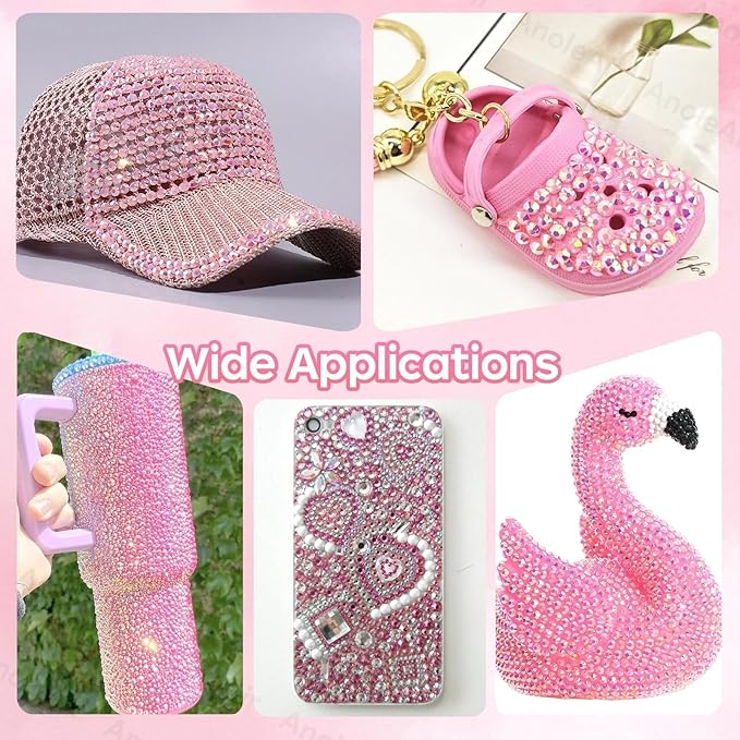 26000 PCS Pink Resin Flatback Rhinestones for Crafting, Resin Rhinestones for Bedazzling Kit, 2/3/4/5/6mm Flatback Gems Jewels for DIY Mugs Tumblers Clothing Shoes Nail Art
