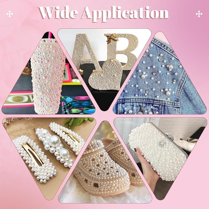 Flatback Pearls for Crafting with 3Pcs 10ml B7000 Jewelry Glue, 2 Boxes of Half Round Beige AB Pearls, Bedazzling Beads for DIY Crafts Clothing Shoes Tumblers Nail Art
