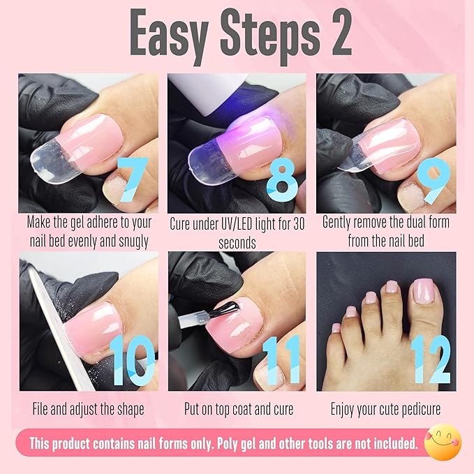 NOVO OVO 300 Pcs Toe Dual Nail Forms for Poly Gel Toenail Extension, Reusable Full Cover Molds for French Tip Acrylic Toenails, Nail Art Design Molds for Pedicure, for Salon & DIY at Home 15 sizes