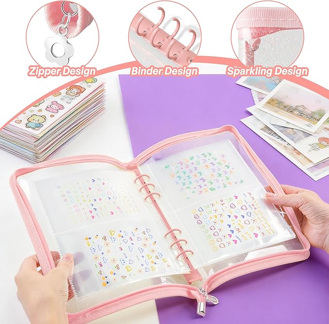 Nail Sticker Book Nail Art Organizer Display 40 Slots Sticker Storage Organizer Binder Empty Stickers Holder DIY Design Tools (pink)