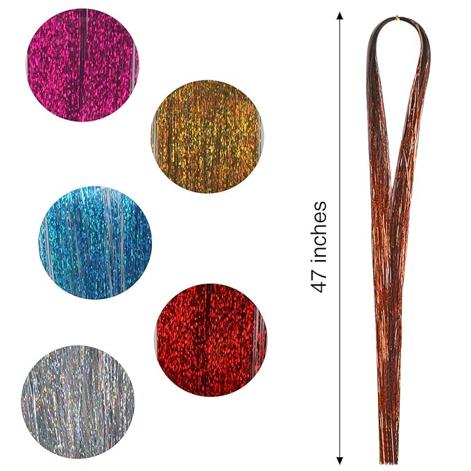 FEBSNOW 2400 Strands Christmas Tinsel Icicles, 47 Inches Glitter Mylar Foil Icicle for Christmas Tree 12 Mixed Colors Shiny Tinsel for Xmas Festival Birthday Wedding New Year Party Hanging Decoration