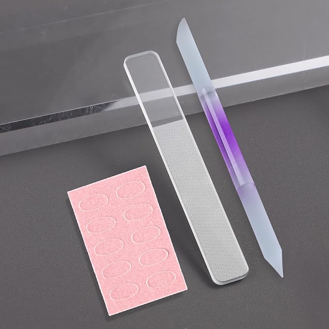 Glass Nail File and Cuticle Pusher Set, Dual-Ended Crystal Cuticle Stick with Sanding Pads, Gentle Prep and Care Tools for Natural Nails, Home Manicure & Pedicure Salon Supplies (#2)