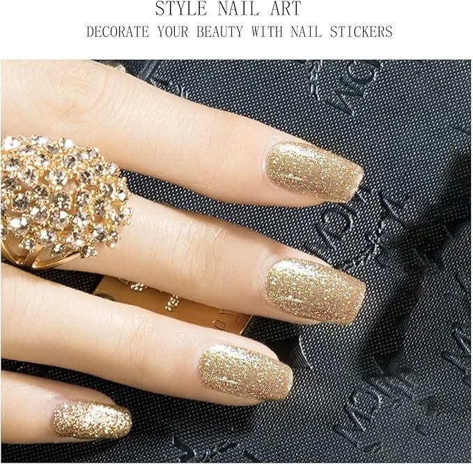 JMEOWIO Gel Nail Stickers Glitter Gold Christmas Semi Cured Gel Nail Strips Wraps UV/LED Nails Art Design Decoration Accessories
