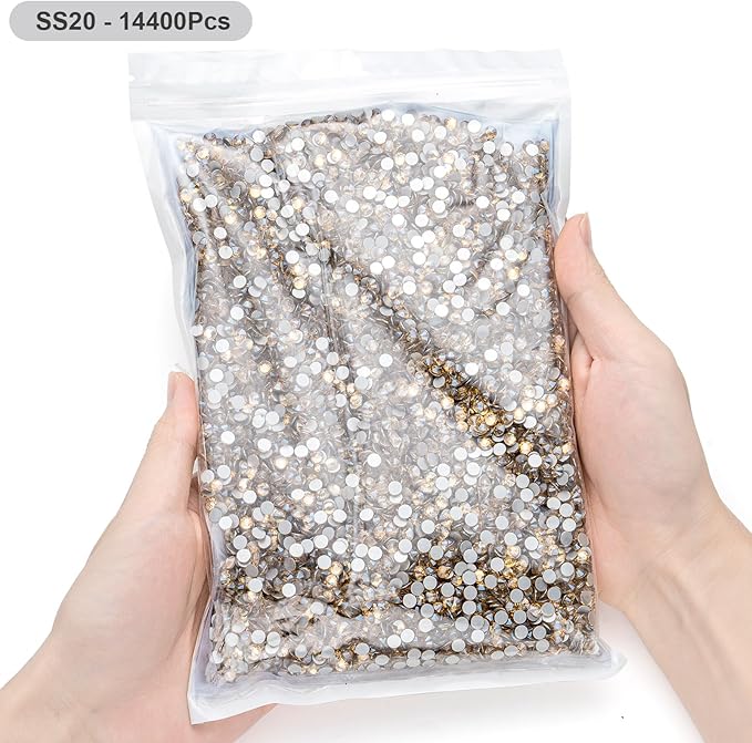 Flatback Rhinestones Bulk, 14400PCS Gold Shadow Rhinestones for Clothes DIY Decoration Crafts, Gold Shadow, SS20, 4.6-4.8mm