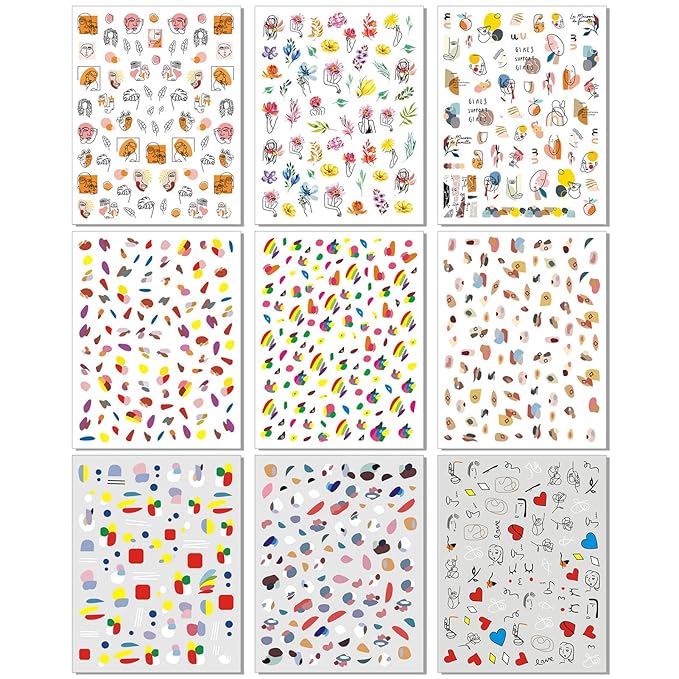 Graffiti Fun Nail Art Stickers, 3D Abstract Nail Decals, Self-Adhesive Minimalist Design Nail Decorations (9 Sheets)