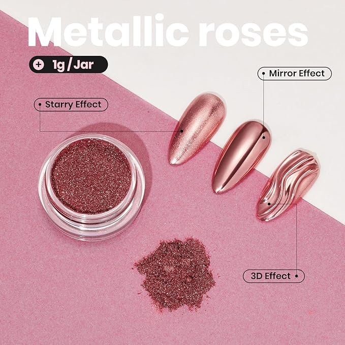 Beetles Pink Chrome Nail Powder Metallic Mirror Effect Chrome Powder for Nails Gel Polish Pink DIY Decoration Nail Manicure Nails Art Design Gift for Women