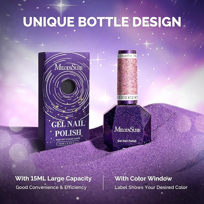 MelodySusie Galaliver Pink Glitter Gel Nail Polish, 15ML Sparkly Light Pink Shimmer Gel Polish Soak Off UV LED Cured Long Lasting Gift for Women DIY Nail Design Nail Art Manicure X12
