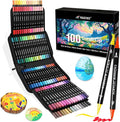 100 Colors Acrylic Paint Markers, Dual Tip with Fine Tip and Brush Tip Pens for Stone, Wood, Calligraphy, Canvas, Ceramic, Metal, Glass, Rock Painting, DIY Crafts Art Supplies Kit