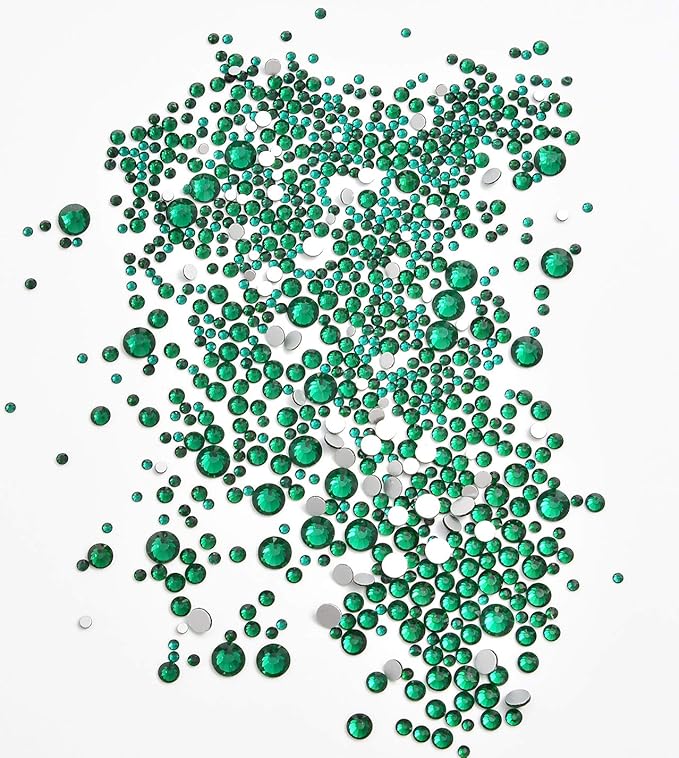 AD Beads 4300 Pieces Flat Back Nail Art Rhinestones Round Beads 6 Sizes (2-6.5mm) with Storage Organizer Box,Rhinestones Picking Pen for Nail Art Phone Decorations Crafts DIY (Emerald)